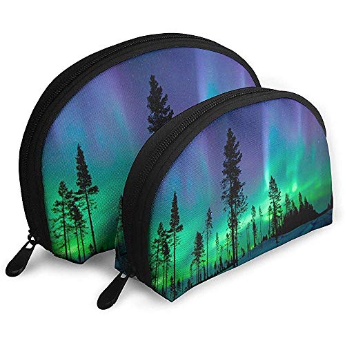 Northern Lights Aurora Borealis Set de Bolsas de Maquillaje para Viajes y Almacenamiento Diario, Bolsa de cosméticos práctica con Forma de Concha