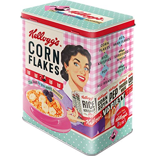 Nostalgic-Art 30147 Kellogg's-Happy Hostess Corn Flakes | Vorratsdose L | Aufbewahrungs-Box | Cornflakes Blech-Dose | Metall Tarro L, Metal, 10 x 14 x 20 cm