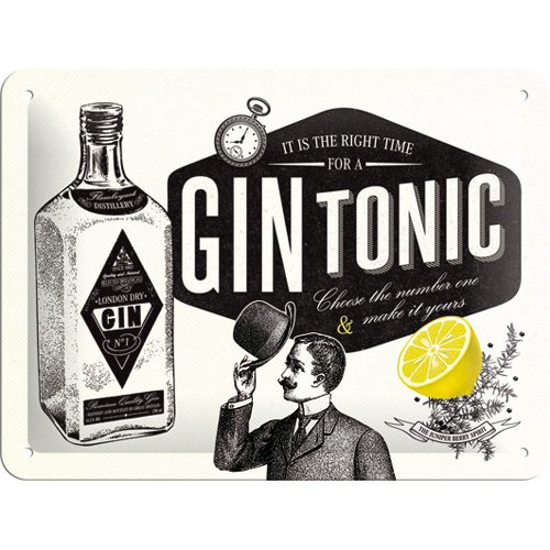 Nostalgic-Art Cartel de Chapa Retro Gin Tonic – Idea de Regalo como Accesorio de Bar, metálico, Diseño Vintage para decoración Pared, 15 x 20 cm