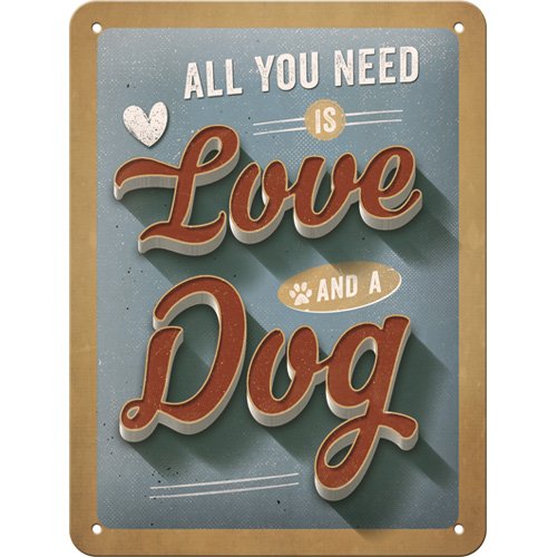 Nostalgic-Art Cartel de Chapa Retro Love Dog – Idea de Regalo para los dueños de Perros, metálico, Diseño Vintage para decoración Pared, 15 x 20 cm