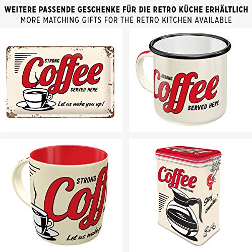 Nostalgic-Art Cartel de Chapa Retro USA – Strong Coffee Served Here – Idea de Regalo para la Cocina, metálico, Diseño Vintage Decorativo, 20 x 30 cm