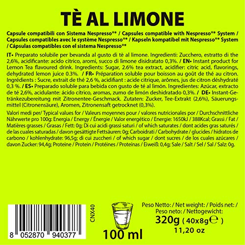 Note D'Espresso Cápsulas de Té, Limón - 40 Unidades da 8 g, Total: 320 g Exclusivamente Compatible con cafeteras Nespresso*