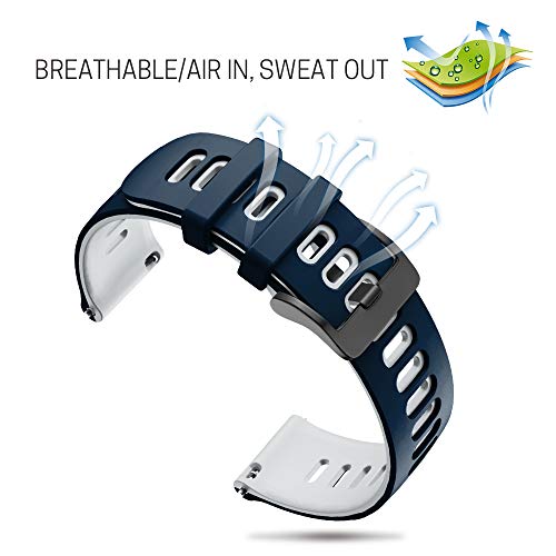 NotoCity Correa para Huawei Watch GT 2/Huawei Watch GT Fashion/Sport/Active/Elegant/Classic/Samsung Galaxy Watch 46mm, 22mm Pulsera de Repuesto de Silicona Banda Ajustable (Blanco-Azul Oscuro)