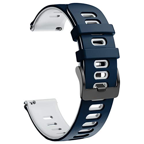 NotoCity Correa para Huawei Watch GT 2/Huawei Watch GT Fashion/Sport/Active/Elegant/Classic/Samsung Galaxy Watch 46mm, 22mm Pulsera de Repuesto de Silicona Banda Ajustable (Blanco-Azul Oscuro)