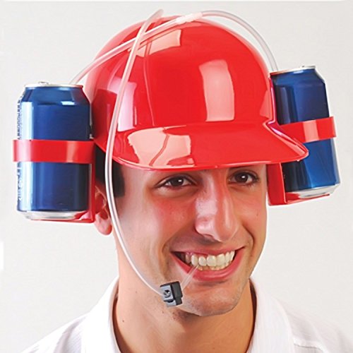 Novelty Place] Tragón Casco para Beber - Soporte para Lata Bebedor Gorra Casco con Pajita para Cerveza y Refresco - Fiesta Diversión - Rojo