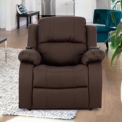 Novohogar Sillón de Masaje Levantapersonas Coliseum con Función Calor, 8 Motores de Vibración, Respaldo Reclinable 160º (Chocolate)