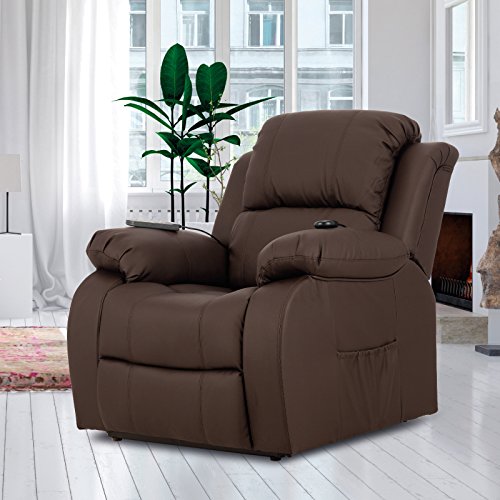 Novohogar Sillón de Masaje Levantapersonas Coliseum con Función Calor, 8 Motores de Vibración, Respaldo Reclinable 160º (Chocolate)