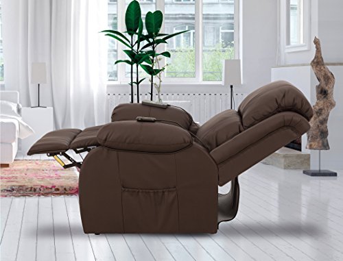 Novohogar Sillón de Masaje Levantapersonas Coliseum con Función Calor, 8 Motores de Vibración, Respaldo Reclinable 160º (Chocolate)