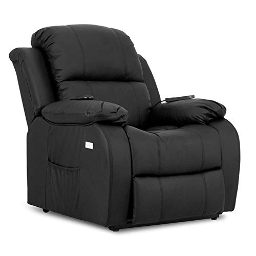 Novohogar Sillón de Masaje Levantapersonas Coliseum con Función Calor, 8 Motores de Vibración, Respaldo Reclinable 160º (Negro)