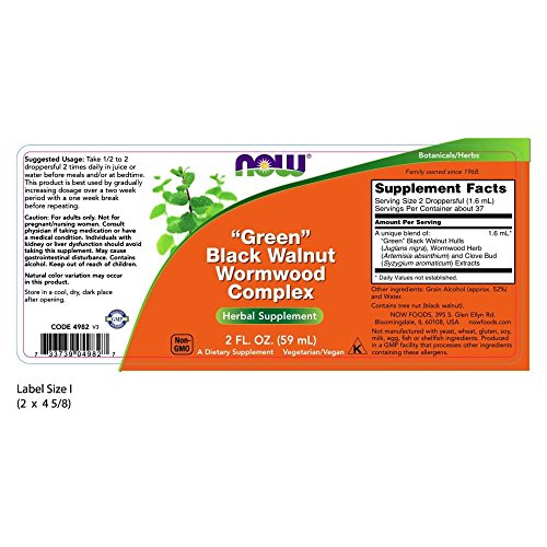 Now Foods | Complejo con ajenjo y nogal negro fresco (Fresh Green Black Walnut Wormwood Complex) | 2 fl oz (60 ml) | sin gluten y soya