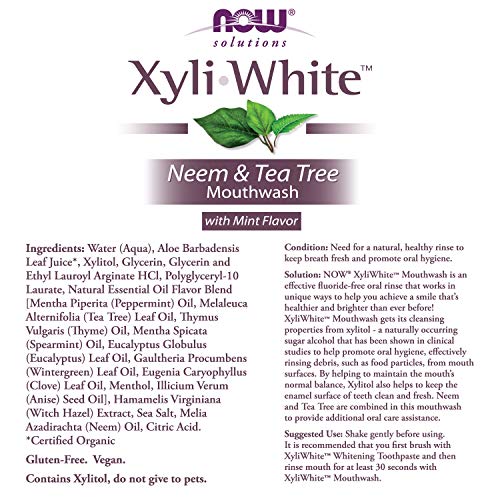 NOW Foods - XyliWhite enjuague bucal Neem sin flúor y sabor de menta de árbol de té - 16 oz.