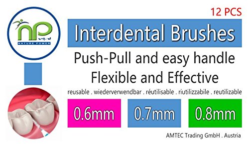 NP-Vital 12x cepillos interdentales 0.6/0.7/0.8 mm o en la mezcla - cepillado higiénico push-pull technology tooth space (3x4 piezas en la mezcla)