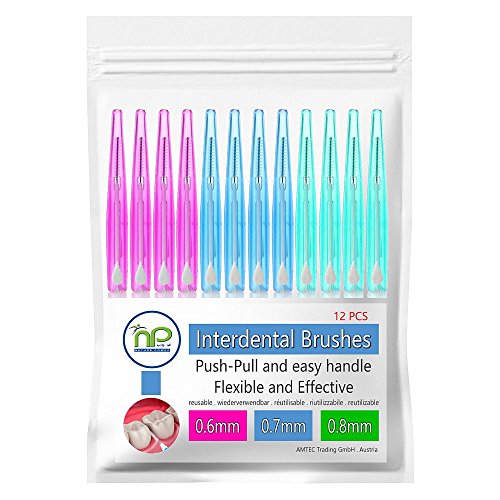 NP-Vital 12x cepillos interdentales 0.6/0.7/0.8 mm o en la mezcla - cepillado higiénico push-pull technology tooth space (3x4 piezas en la mezcla)