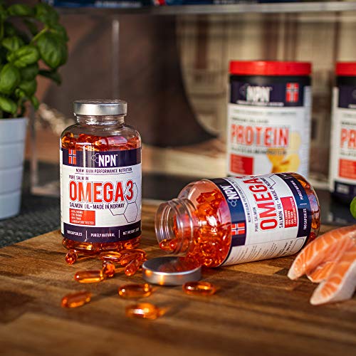 NPN Omega 3 Aceite de pescado de salmón 1000mg | Premium calidad noruega fresca | DHA natural, EPA y DPA | con antioxidantes de astaxantina | 180 cápsulas