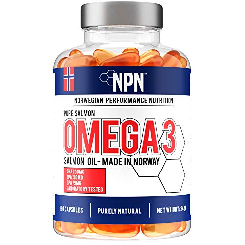 NPN Omega 3 Aceite de pescado de salmón 1000mg | Premium calidad noruega fresca | DHA natural, EPA y DPA | con antioxidantes de astaxantina | 180 cápsulas