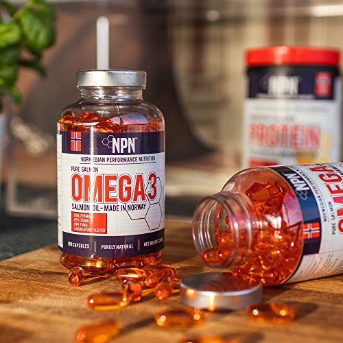 NPN Omega 3 Aceite de pescado de salmón 1000mg | Premium calidad noruega fresca | DHA natural, EPA y DPA | con antioxidantes de astaxantina | 180 cápsulas