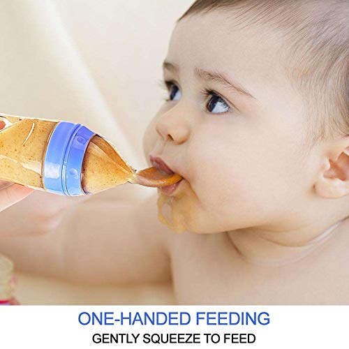 Nrpfell Cuchara Dispensadora de Alimentos para BebéS de Silicona de 2 Piezas (120 Ml, perfecto para BebéS de 4 Meses) - Exprimidor con Cuchara- BiberóN de Cuchara de Bebé Alimentador