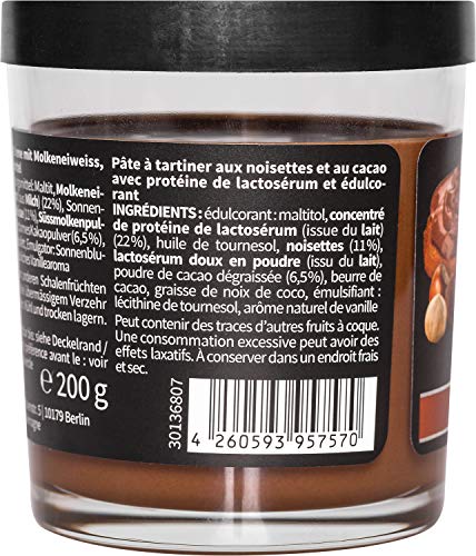nu3 Fit Protein Creme - 200g Crema de chocolate y avellanas - Sin aceite de palma ni gluten - 90% menos azúcar - 21% de proteína - Excelente alternativa fitness baja en carbohidratos