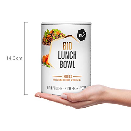 nu3 Lunch Bowl Orgánico 400 g – Guiso saludable de lentejas con vegetales y especies - Comida rápida para el trabajo – Almuerzo instantáneo para la oficina – Vegano, sin gluten y sin lactosa
