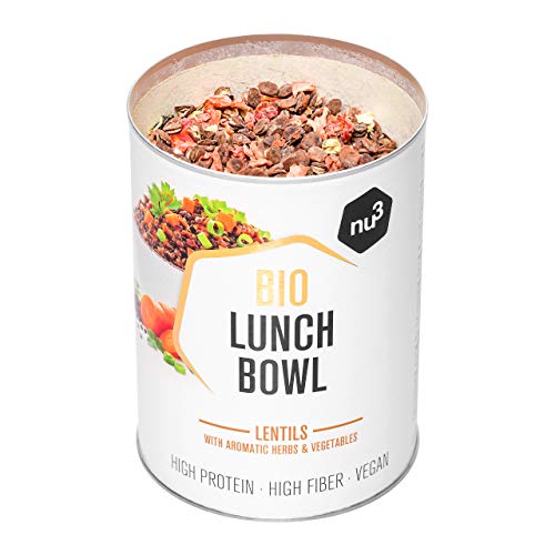 nu3 Lunch Bowl Orgánico 400 g – Guiso saludable de lentejas con vegetales y especies - Comida rápida para el trabajo – Almuerzo instantáneo para la oficina – Vegano, sin gluten y sin lactosa