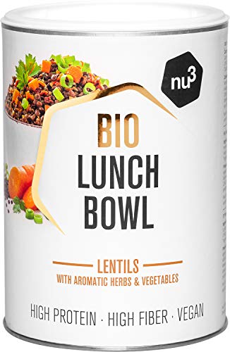 nu3 Lunch Bowl Orgánico 400 g – Guiso saludable de lentejas con vegetales y especies - Comida rápida para el trabajo – Almuerzo instantáneo para la oficina – Vegano, sin gluten y sin lactosa