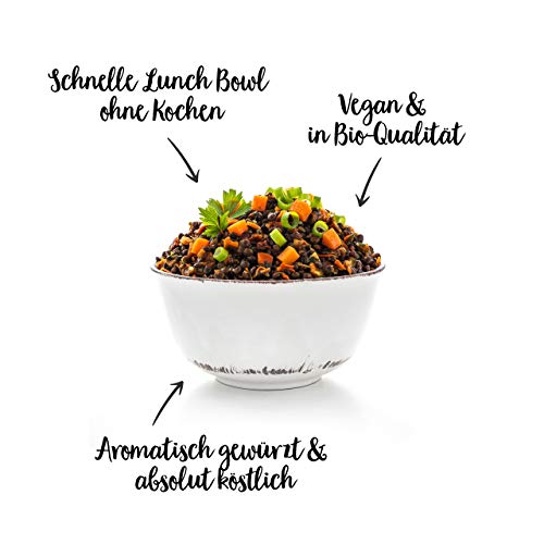 nu3 Lunch Bowl Orgánico 400 g – Guiso saludable de lentejas con vegetales y especies - Comida rápida para el trabajo – Almuerzo instantáneo para la oficina – Vegano, sin gluten y sin lactosa