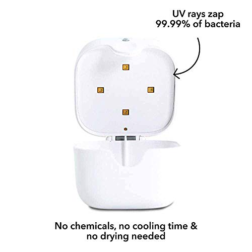 Nuby  -Promo Pack: Esterilizador Portátil de UV para Chupetes + 1 Chupete Incluido, Blanco