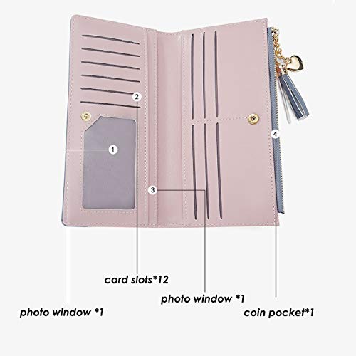 Nueva Billetera para Mujer, JOSEKO Monedero Largo Simple de la Cremallera de la Cartera de la Borla de Las señoras Salvaje Gris