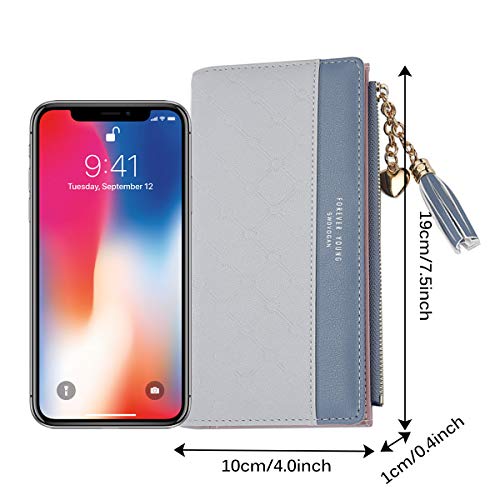 Nueva Billetera para Mujer, JOSEKO Monedero Largo Simple de la Cremallera de la Cartera de la Borla de Las señoras Salvaje Gris