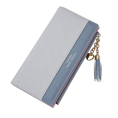 Nueva Billetera para Mujer, JOSEKO Monedero Largo Simple de la Cremallera de la Cartera de la Borla de Las señoras Salvaje Gris