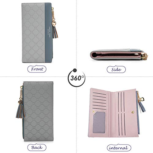 Nueva Billetera para Mujer, JOSEKO Monedero Largo Simple de la Cremallera de la Cartera de la Borla de Las señoras Salvaje Gris