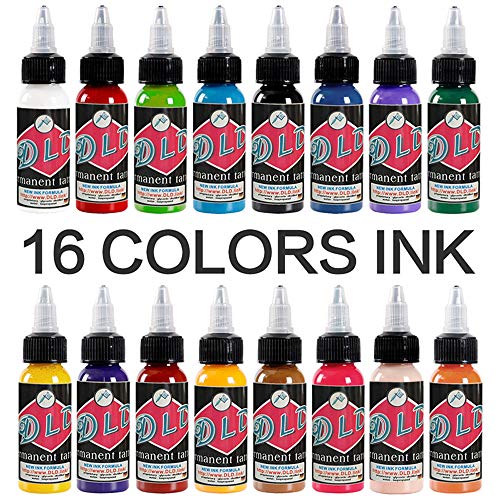 Nuevo diseño de tatuaje 16 colores primarios Kit de pigmento de tinta de tatuaje Kit de pigmento de 1 oz Suministro de tatuaje profesional para suministros de arte de belleza de color de tatuaje