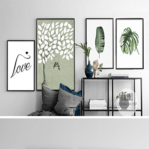 Nuevo nórdico amor pájaro hoja verde lienzo decorativo arte impresión cartel hogar pared decoración imagen 21x30 cm