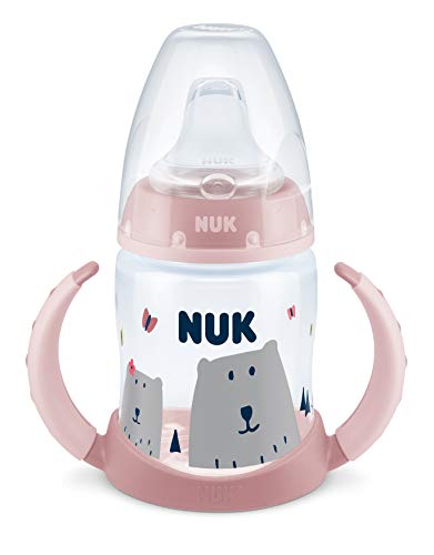 NUK 10215311 Hello Adventure First Choice - Botella infantil (150 ml, a prueba de fugas, 6-18 meses, 1 unidad), diseño de Hello Adventure First Choice, color rosa