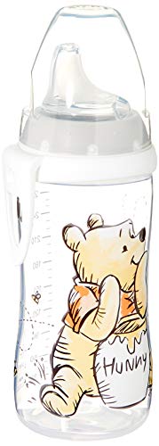NUK Active Cup - Vaso para aprender a beber (12 meses, boquilla antigoteo, clip y tapa protectora, sin BPA, 300 ml), diseño de Winnie the Pooh de Disney, color blanco