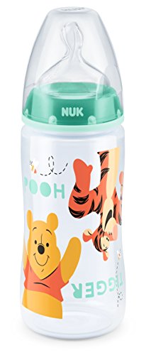 Nuk - Biberón “Disney Winnie First Choice Plus”, botella de polipropileno, con tetina ortodóntica para la mandíbula, sin BPA, para 6 - 18 meses, tamaño M verde verde