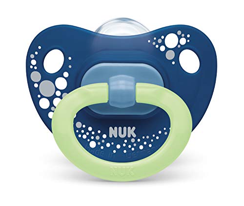 NUK Happy Nights Chupete con efecto luminoso, 18 – 36 meses, silicona, 2 unidades, con caja para chupete, color azul