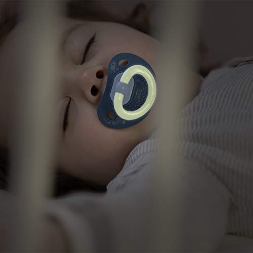 NUK Happy Nights Chupete con efecto luminoso, 18 – 36 meses, silicona, 2 unidades, con caja para chupete, color azul