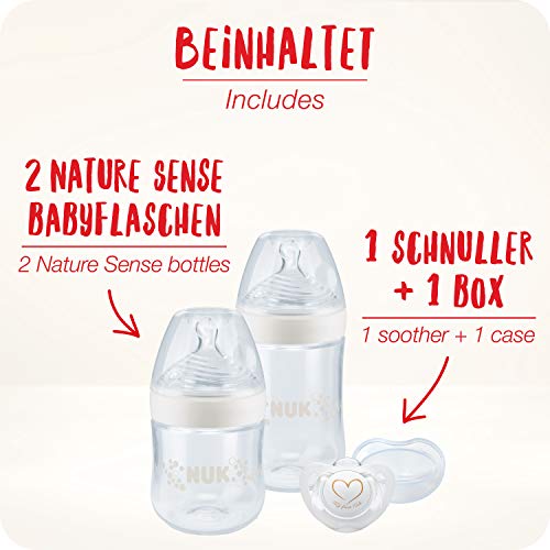 NUK Nature Sense Set de Incio para Bebés | 150ml y 260ml Biberones y Chupete | 6+ meses | 3 unidades