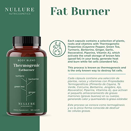 Nullure Potente Quemagrasas Termogénico Natural para adelgazar y perder peso de forma natural - Garcinia Cambogia + Té verde + Bromelanina + Glucomanano + Raíz de achicoria