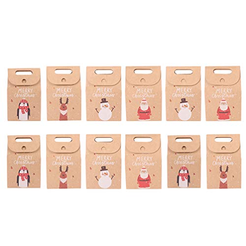 NUOBESTY 12pcs Navidad Candy Bolsas Bolsa Dibujos Animados Kraft Bolsa de Regalo para Navidad decoración de Regalos de Fiesta navideña (Estilo Aleatorio)