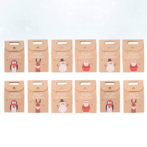 NUOBESTY 12pcs Navidad Candy Bolsas Bolsa Dibujos Animados Kraft Bolsa de Regalo para Navidad decoración de Regalos de Fiesta navideña (Estilo Aleatorio)