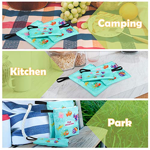 Nuovoware Bolsa Portátil de Sandwich y Alimentos, [3 PZS] Bolso de Cremallera, Reutilizables, Ecológicos y Lavables para Almacenar Comidas, Galleta, Nuece, Dulce, Hamburguesa, Fruta - Peces