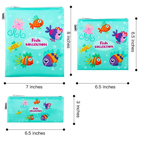 Nuovoware Bolsa Portátil de Sandwich y Alimentos, [3 PZS] Bolso de Cremallera, Reutilizables, Ecológicos y Lavables para Almacenar Comidas, Galleta, Nuece, Dulce, Hamburguesa, Fruta - Peces