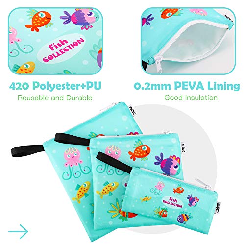 Nuovoware Bolsa Portátil de Sandwich y Alimentos, [3 PZS] Bolso de Cremallera, Reutilizables, Ecológicos y Lavables para Almacenar Comidas, Galleta, Nuece, Dulce, Hamburguesa, Fruta - Peces