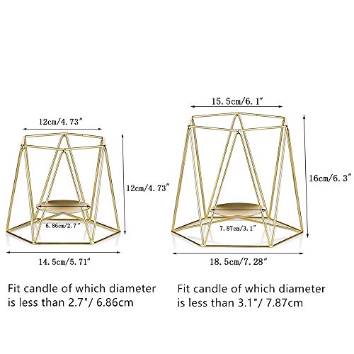 Nuptio Conjunto de 2 Grandes Candelabros de Pilar de Metal Dorado, Candelabros Geométricos y Elegantes, Centros de Mesa para Bodas, Mesas de Café para el Hogar, Decoración, Ceremonia y Aniversario