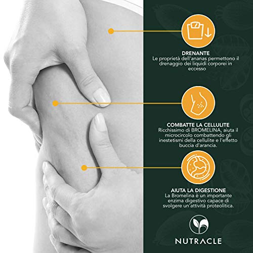NUTRACLE 120 Tabletas de Piña 400m Rico en Bromelina, Ayuda a la digestión, la microcirculación y combate las imperfecciones de la celulitis
