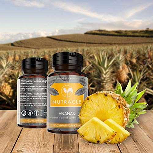 NUTRACLE 120 Tabletas de Piña 400m Rico en Bromelina, Ayuda a la digestión, la microcirculación y combate las imperfecciones de la celulitis