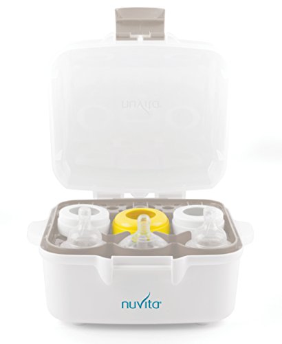 Nuvita 1085 Esterilizador Biberon Microondas – Ultra Compacto Cabe TODOS Microondas (25cm long) – Compartimiento Para Chupetes y Accesorios Bebe - Asas Anti-Quemaduras – Sin BPA – Marca EU