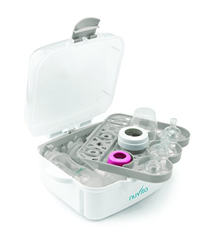 Nuvita 1085 Esterilizador Biberon Microondas – Ultra Compacto Cabe TODOS Microondas (25cm long) – Compartimiento Para Chupetes y Accesorios Bebe - Asas Anti-Quemaduras – Sin BPA – Marca EU